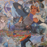 "Grand Blues " technique mixte collage/peinture sur contre-plaqué 120x150cm